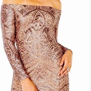 BCBGMaxAzria Sequin Long Sleeve Dress in Rosegold